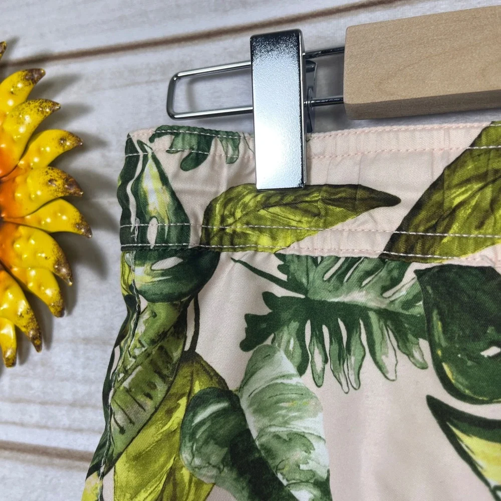 Janie and Jack Boy's Tropical Palm Leaf Swim Trunks 5 Green Bathing suit